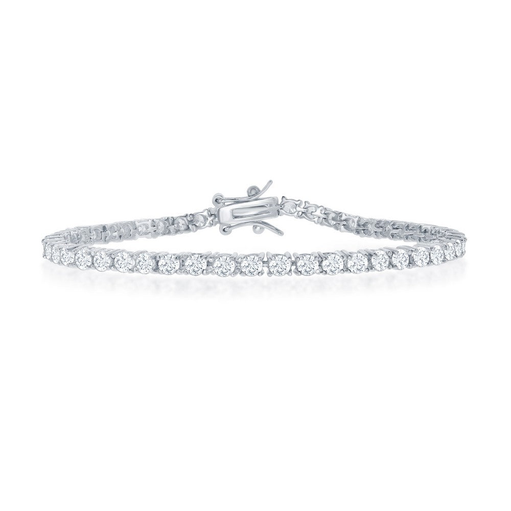 Sterling Silver 7.5" Round 3mm Prong-Set Cubic Zirconia Tennis Bracelet