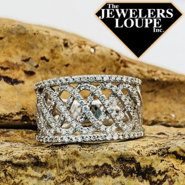 14K White Gold .65ctw Diamond Lattice Design Wide Band (79106)