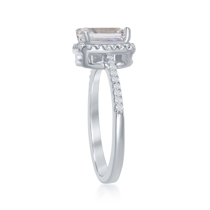 Sterling Silver Emerald Cut Cubic Zirconia Halo Ring