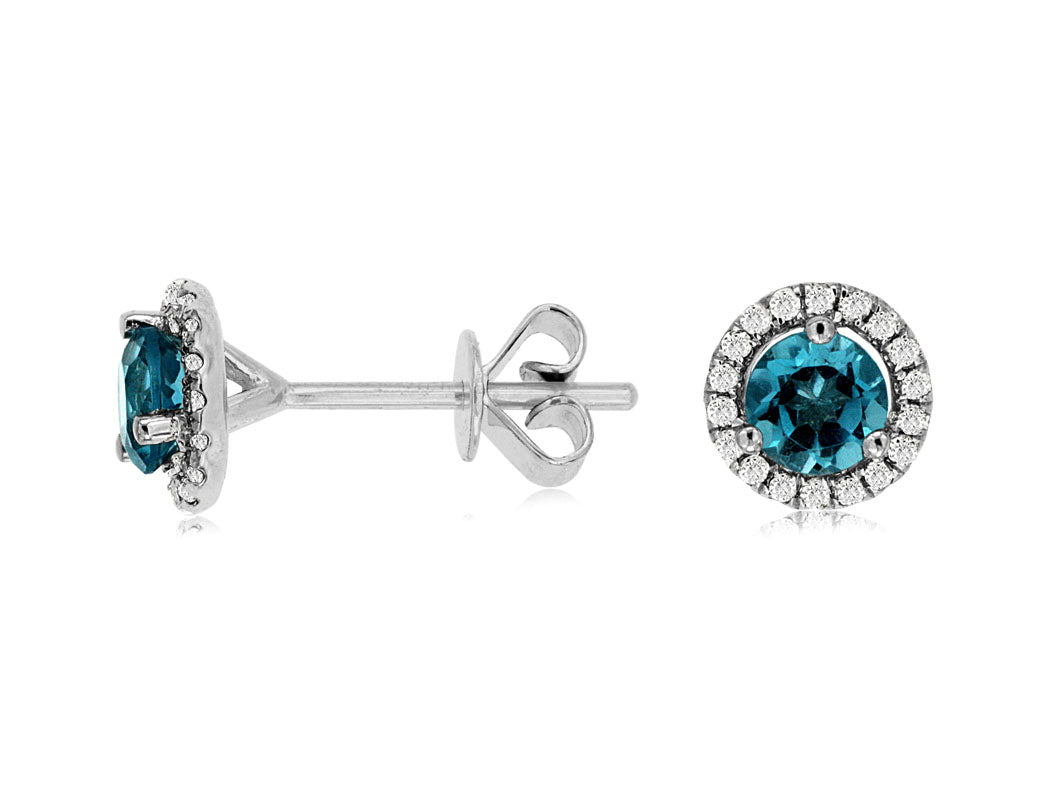 14K White Gold Diamond and Blue Topaz Earrings