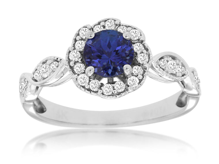 14K White Gold .27ctw Diamond and .60ctw Tanzanite Ring (97949)