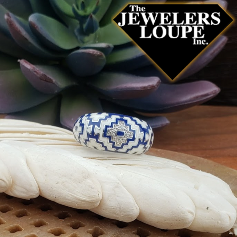 Like the beautiful patterns and designs found in early ancient Aztec art, the Aztec Collection plays with intricate geometric shapes and repeating patterns. Rich delicate sterling silver panels are each individually hand-painted with beautiful Italian enamels and pavé-set white stones. The Aztec Collection is a truly remarkable accent to your look.  *may be ordered in different sizes