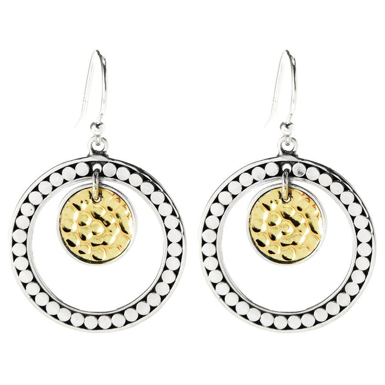 Samuel B. Sterling Silver and 18K Yellow Gold Hammered and Dot Design Earrings (96830)