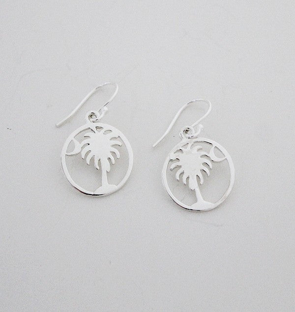 Southern Gates Sterling Silver Small Round Palmetto Tree and Moon Earrings (82031)