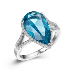 Lafonn Simulated Diamond and Paraiba Tourmaline Ring in Sterling Silver Bonded with Platinum
