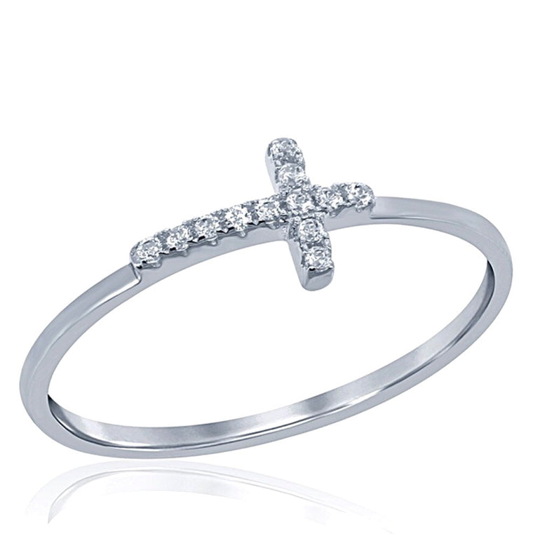 Sterling Silver and Cubic Zirconia Cross Ring, Size 5 (92455)