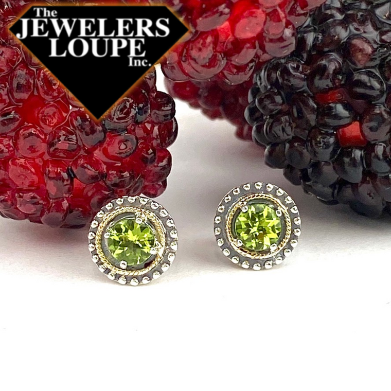 Jeanex Sterling Silver and 18K Yellow Gold Peridot Earrings (93691)