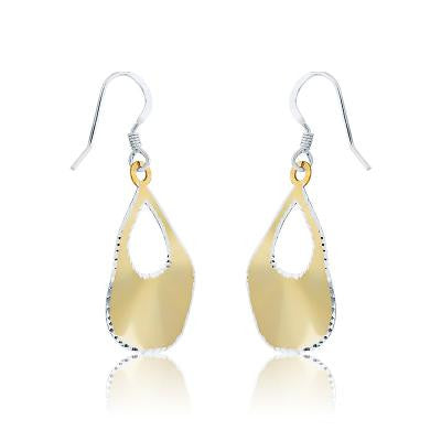 Sterling Silver Gold Plated Teardrop with Diamond Cut Edge Earrings