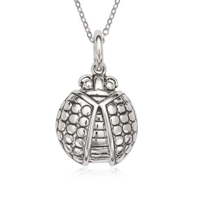 Sterling Silver Antique Finish Ladybug Necklace (91897)