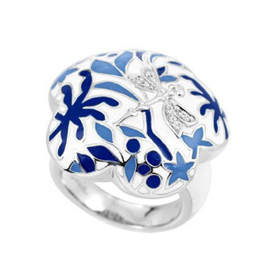 Belle e'toile Sterling Silver Porcelain Blue Ring, Size 7