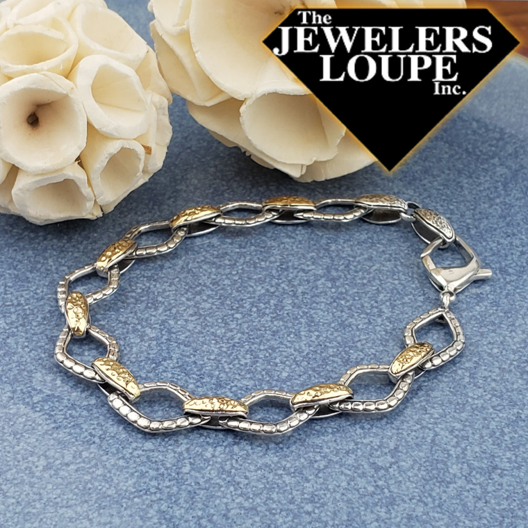 Samuel B. Sterling Silver and 18K Yellow Gold Pebble Design Bracelet 7.25