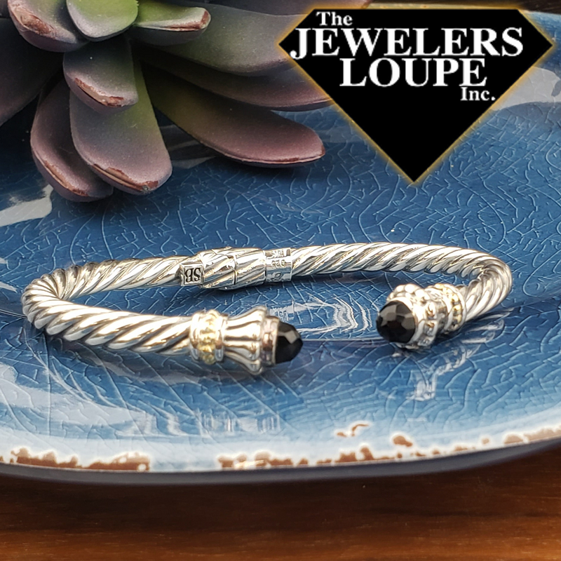Samuel B. Sterling Silver and 18K Yellow Gold Twisted Cable Bangle with Black Onyx.