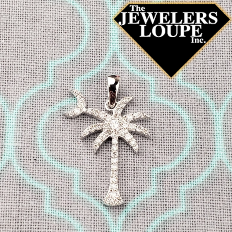 14k White Gold .26ctw Diamond Palmetto Tree and Moon Pendant (97549)