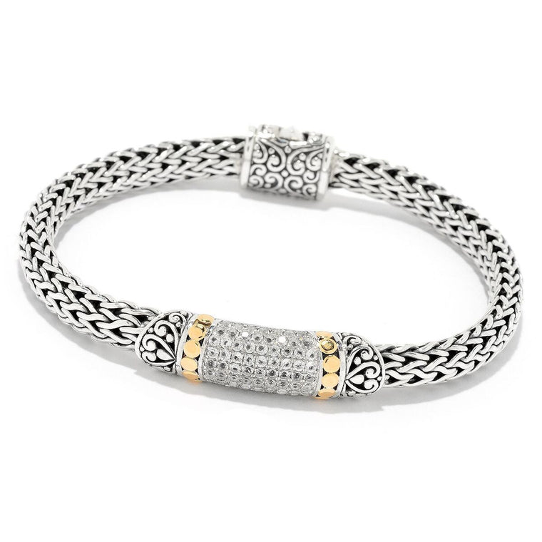 Samuel B. Sterling Silver and 18K Yellow Gold White Topaz Pave Bracelet, 7.5