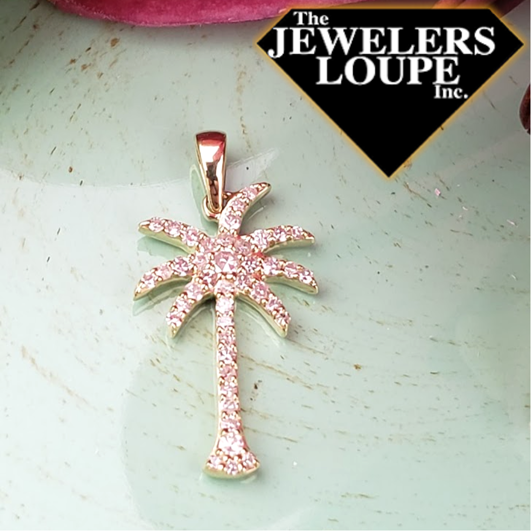 14K Yellow Gold .26ctw Diamond Palmetto Tree Pendant, approximately 1" in length.