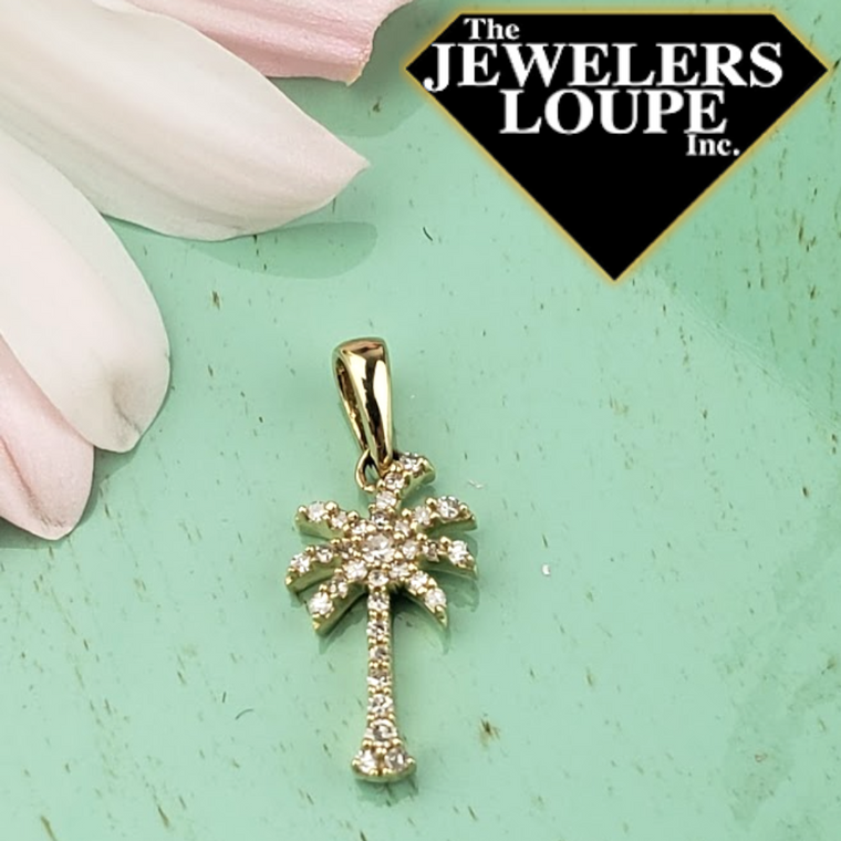 14K Yellow Gold .13ctw Diamond Palmetto Tree Pendant (93791)