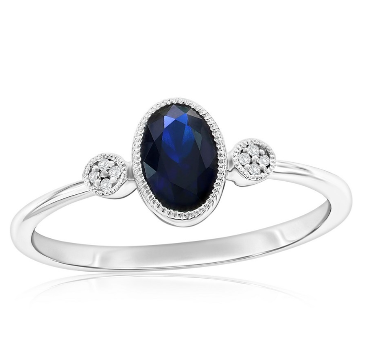 Sterling Silver, Lab-Grown Sapphire   Natural Diamond Ring