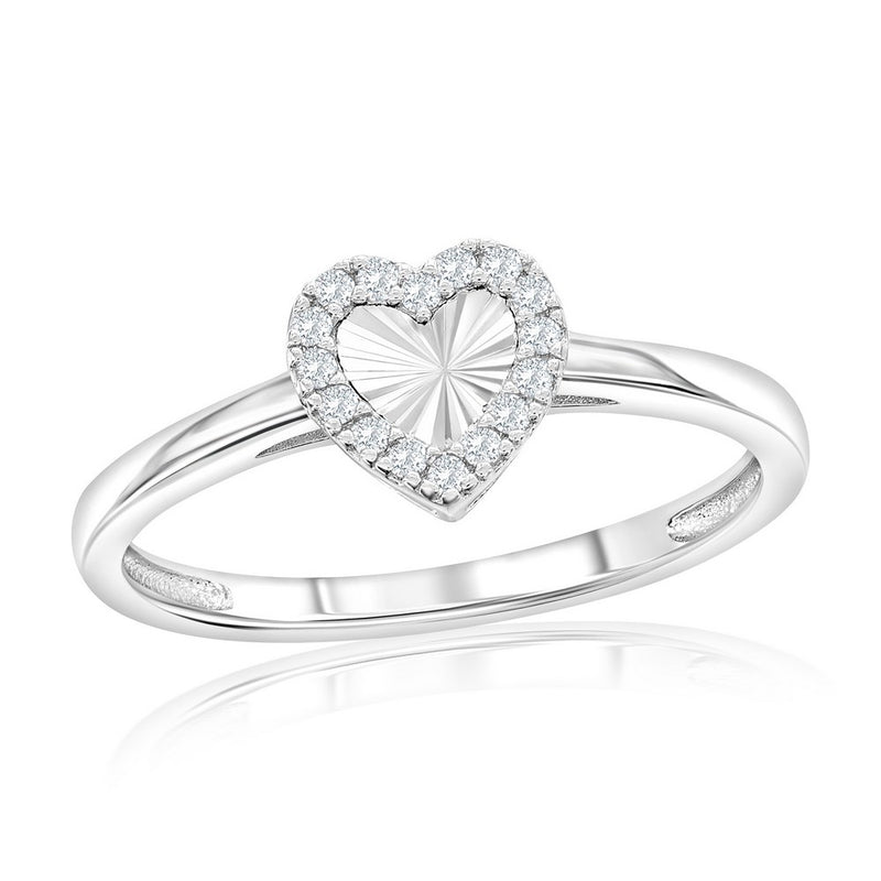 Sterling Silver D-C Heart CZ Border Ring Size 6