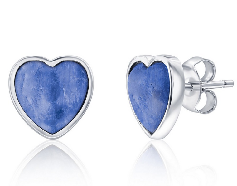 Sterling Silver, Bezel-Set Heart Studs - Kyanite (100352)