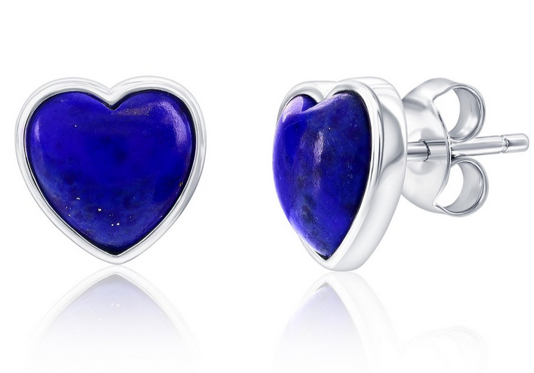 Sterling Silver, Bezel-Set Heart Studs - Lapis (100353)