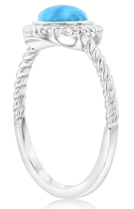 Sterling Silver, Round Larimar Rope Design Ring Size 9 (100358)