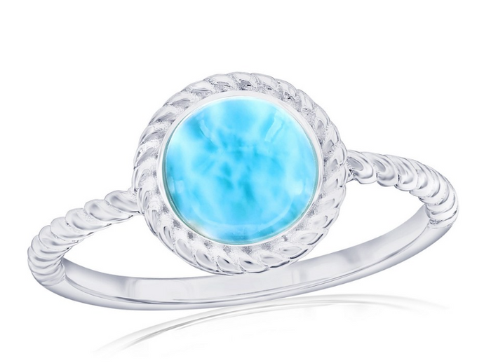 Sterling Silver, Round Larimar Rope Design Ring size 6
