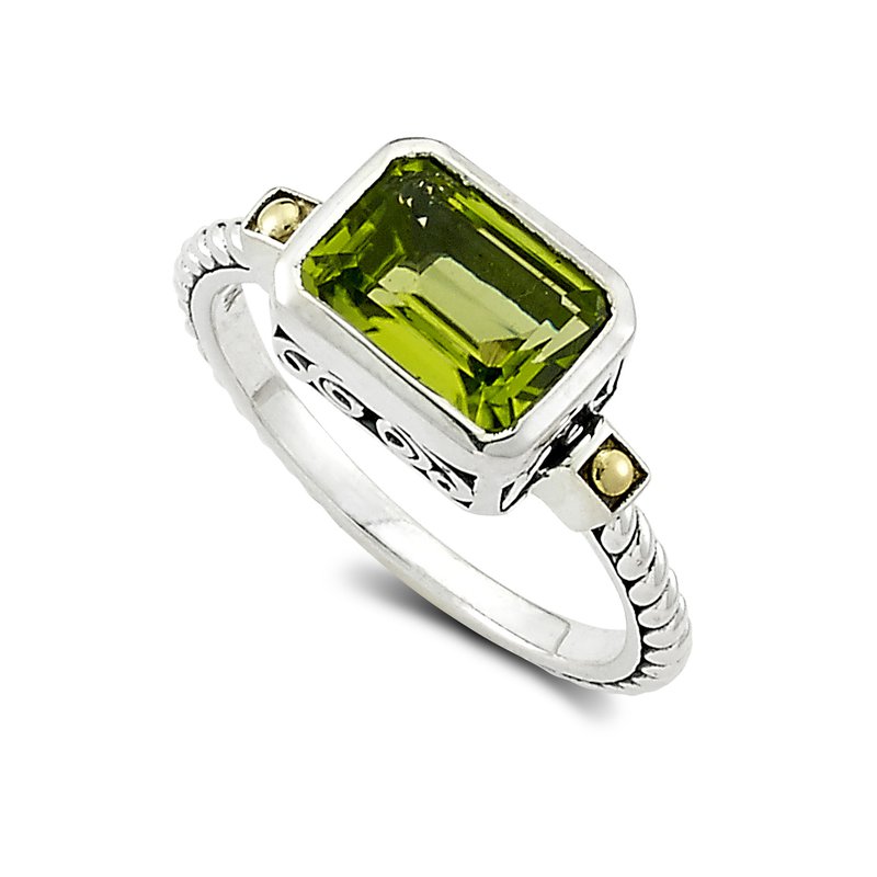 Samuel B. Sterling Silver and 18K Yellow Gold Peridot Ring, Size 7