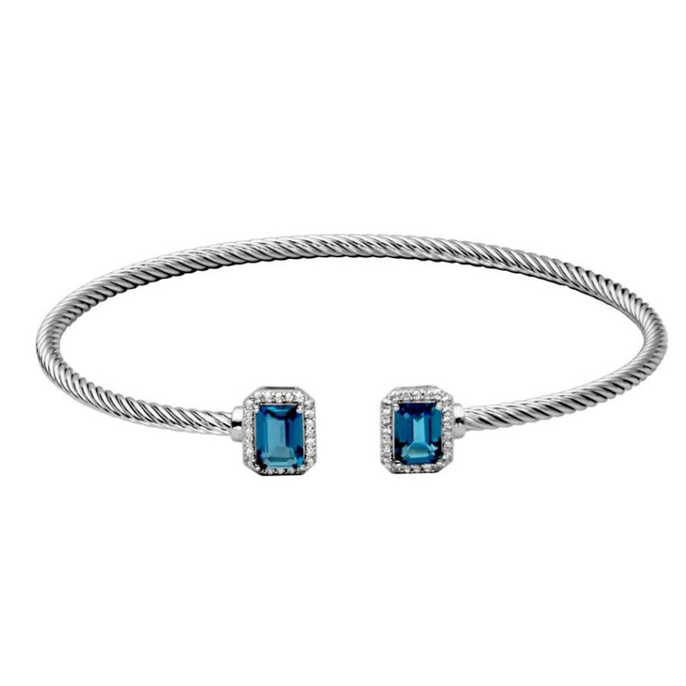 Samuel B. Sterling Silver Genuine Emerald Cut London Blue Topaz Cuff Bracelet 7.25