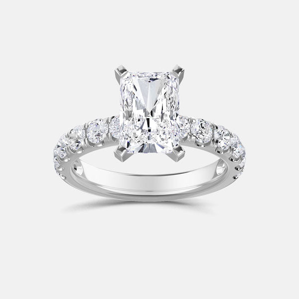 14K White Gold Radiant Center & Round Side Lab Grown Diamond Engagement Ring 3.05 CTW (100755)