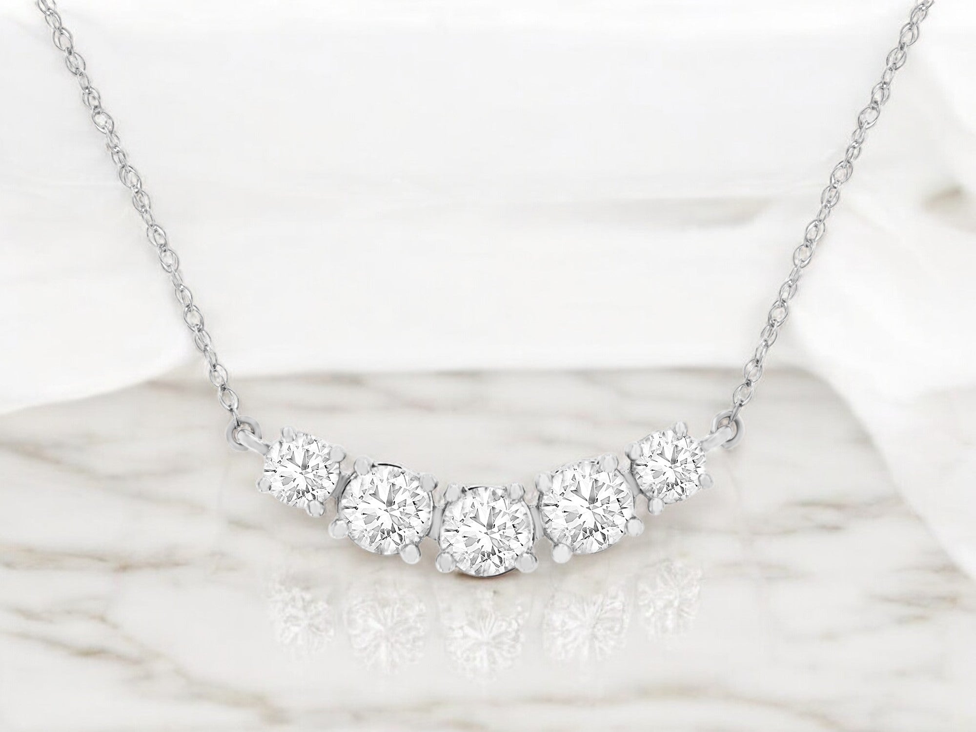 Lab-Grown White Gold 5-Diamond Necklace – 1 CTW