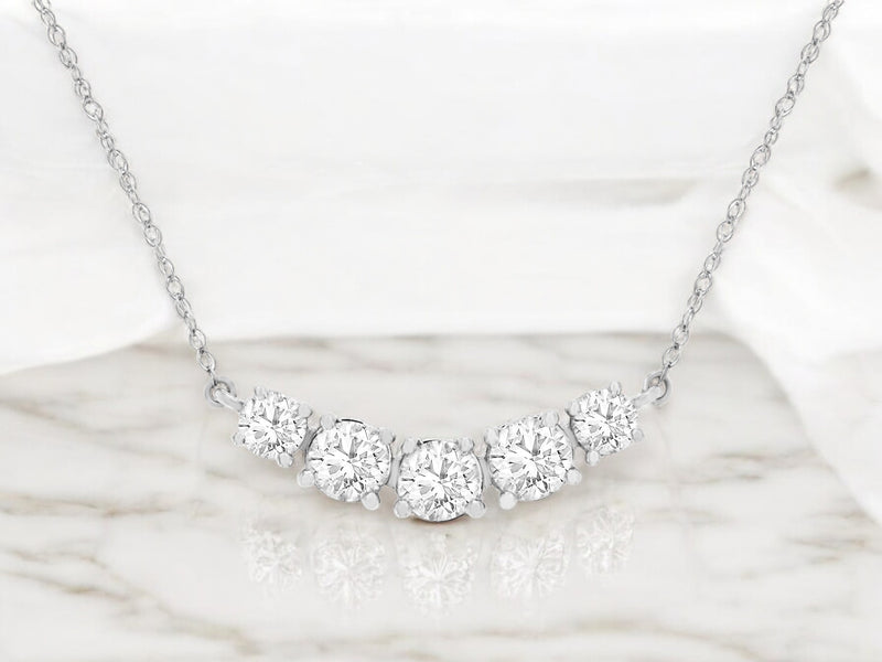 Lab-Grown White Gold 5-Diamond Necklace – 1 CTW