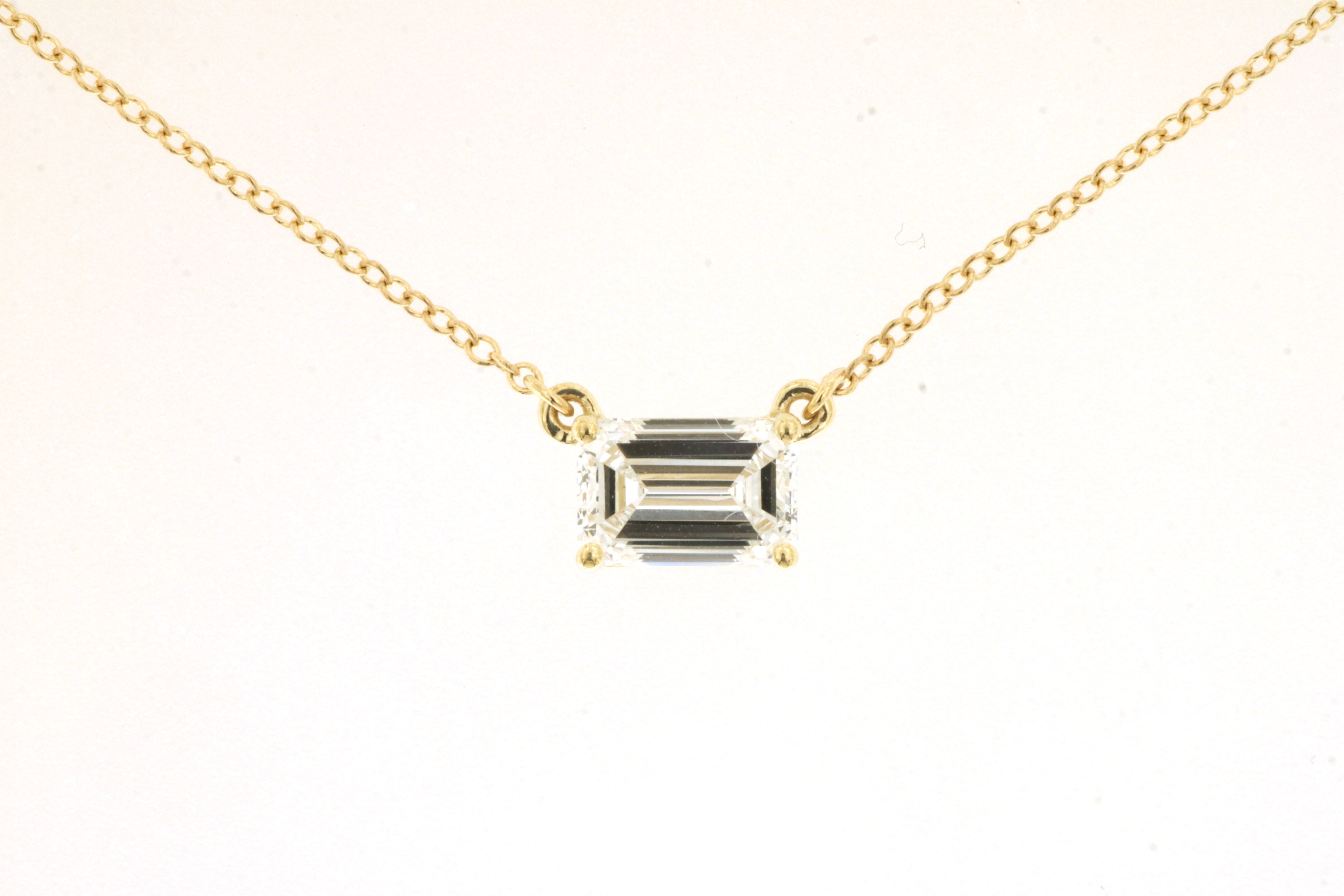 Lab-Grown Yellow Gold Emerald-Cut Diamond Necklace – 1.09 CTW