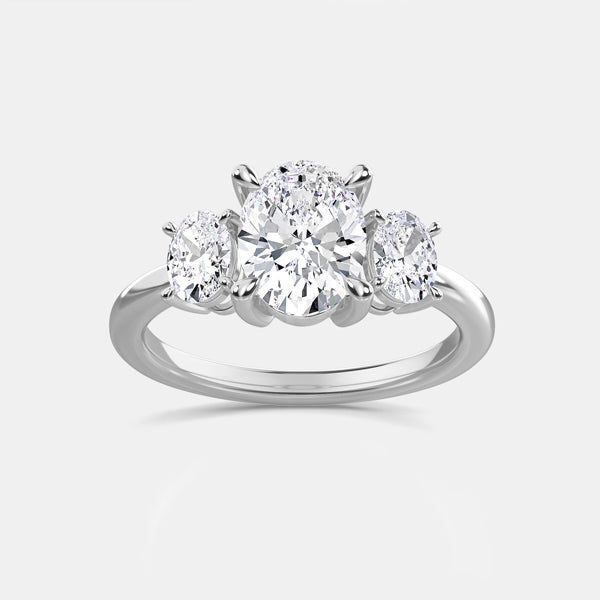 14K White Gold Three Stone Oval Diamond Engagement Ring 2.99CTW Lab Grown (100889)