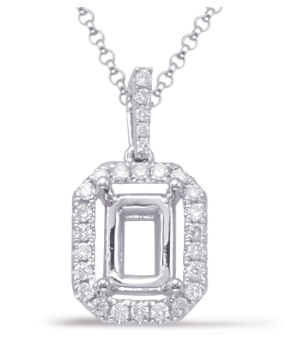 S. Kashi 14K White Gold .17CTW Emerald Cut Diamond Semi Mount Pendant (100944)