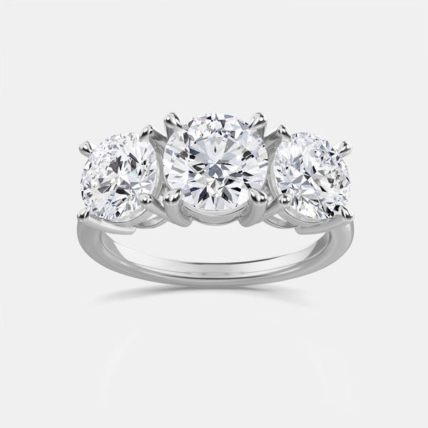 14K White Gold Lab-Grown Diamond Three-Stone Ring – 3.49 CTW