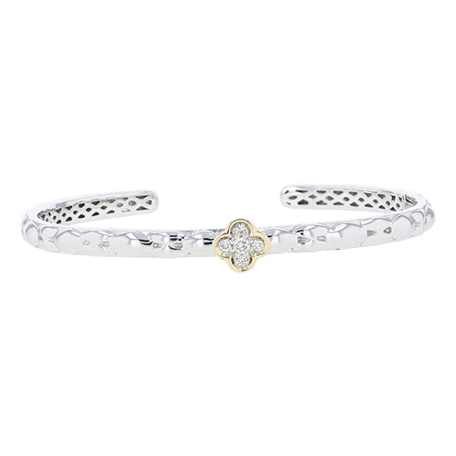 PiyaRo Luxury Silver Slim Line Bangle with 0.25ct Diamonds and 14k Solid Yellow Gold accents (101026)