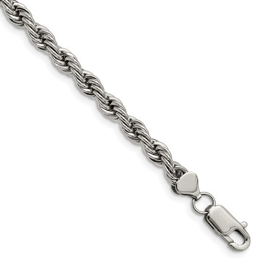 Chisel Stainless Steel Polished Rope Bracelet 8.5" ( 101093)