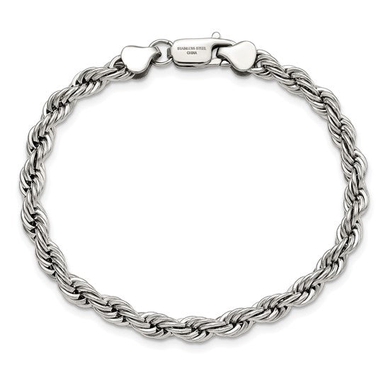 Chisel Stainless Steel Polished Rope Bracelet 8.5