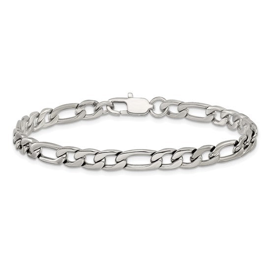 Chisel Stainless Steel Polished Figaro Chain Bracelet 8