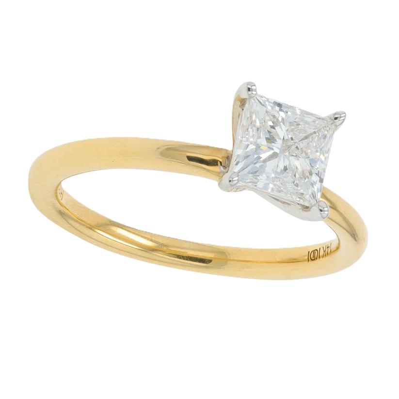 14K Yellow Gold 1CTW Lab-Grown Princess Cut Engagement Ring