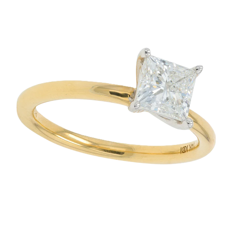 14K Yellow Gold 1CTW Lab-Grown Princess Cut Engagement Ring