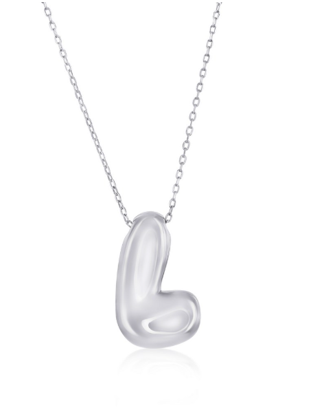 Sterling Silver, Bubble 'L' Initial Necklace 16+2 (101179)