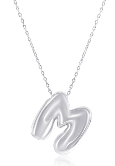 Sterling Silver, Bubble 'M' Initial Necklace 16+2 (101180)
