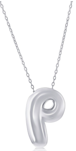Sterling Silver, Bubble 'P' Initial Necklace 16+2 (101182)