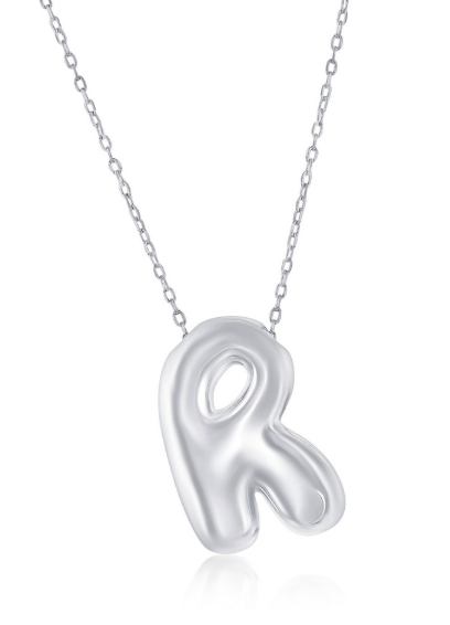 Sterling Silver, Bubble 'R' Initial Necklace 16+2 (101183)