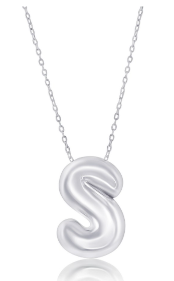 Sterling Silver, Bubble 'S' Initial Necklace 16+2 (101184)  
