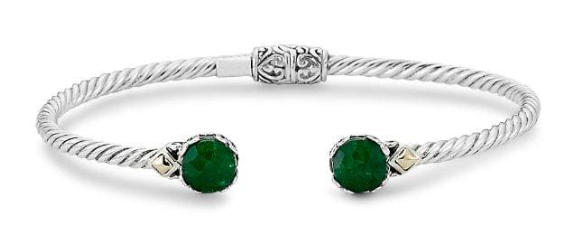 Samuel B. Sterling Silver / 18k Gold 7mm Round Emerald Twisted Cable Bangle (101199)