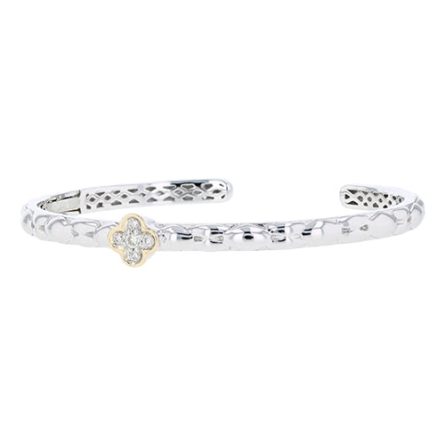 PiyaRo Luxury Silver Slim Line Bangle with 0.25ct Diamonds and 14k Solid Yellow Gold accents (101026)
