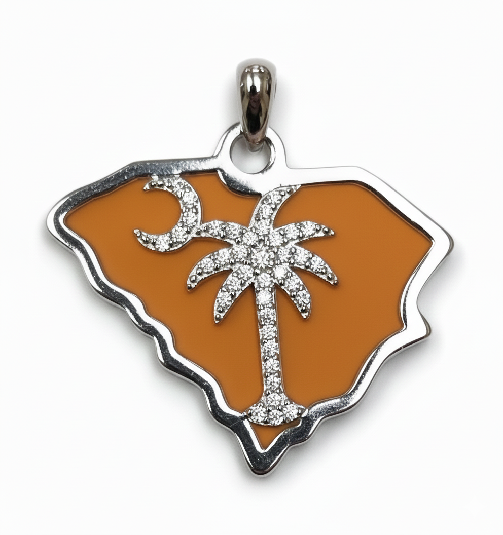 South Carolina Palmetto &amp; Crescent Pendant  Shape of the state.