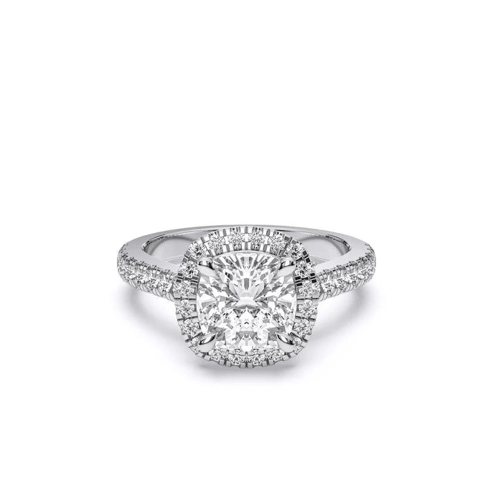 14K White Gold 2.41CTW Cushion Cut Lab Diamond Ring